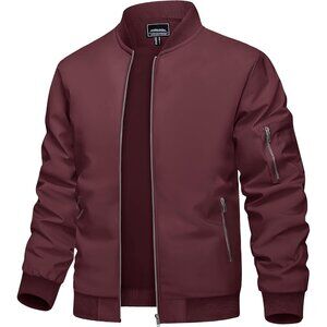 🆕 Men Red Bomber Jacket Lightweight Casual Spring Fall Windbreaker Zip Up Coat